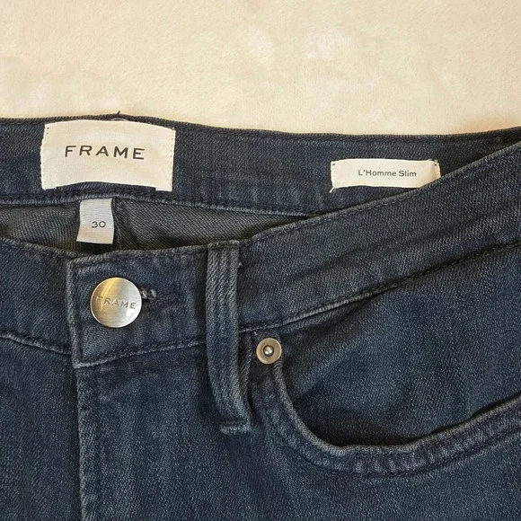 FRAME L'homme Slim Fit Jeans Men's Size 30 X 33 Dark Wash Organic Cotton Blend - Picture 3 of 10
